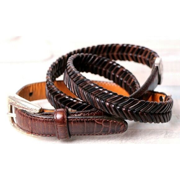Brighton WOVEN BROWN GENUINE LEATHER 3/4"Wd CASUAL SKINNY WOMEN'S BELT Sz M (G98 - Picture 3 of 9